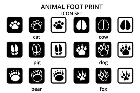 Animal Paw and Footprint Icon Set