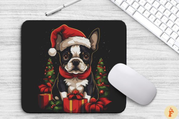 Christmas Boston Terrier Dog Mouse Pad