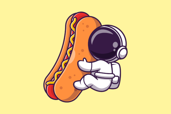 Cute Astronaut with Hot Dog Cartoon
