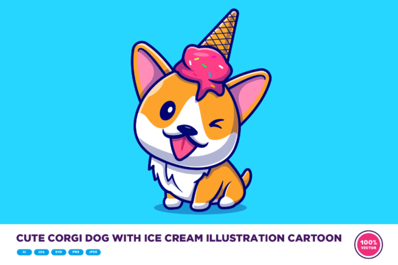 Cute Corgi Dog with Ice Cream Cartoon: A Designer's Review