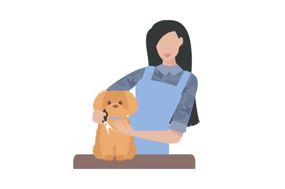 Dog Groomer Trimming a Goldendoodle Dog